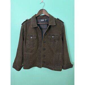 Chicos Additions Brown Button-Front Military-Style Jacket Size 3 Cotton Blend